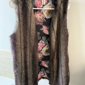 Max Studio Faux Fur Vest with Floral Interior